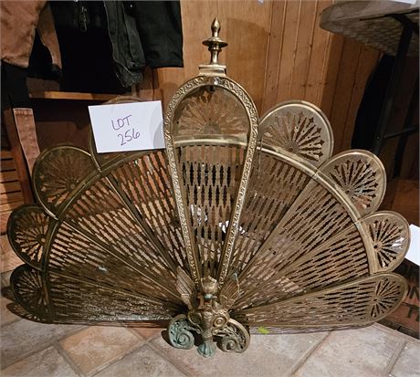 Vintage Brass Peacock Fan Fireplace Screen