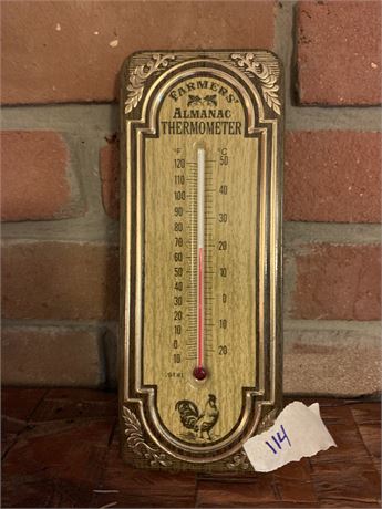 Vintage Farmer's Almanac Thermometer Tin Advertising with Rooster