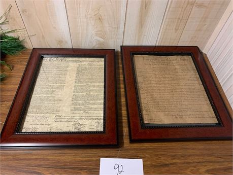 Declaration Of Independence & United States Constitution In Wood Frames Set Of 2