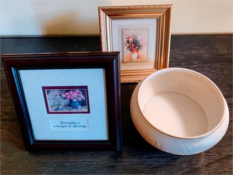 Lenox Masterpiece Collection Flower Dish & Framed Floral Table Artwork Lot