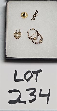 14K DDP Pin, 14K Best Friend Pendant & 14K Hoop Earrings Total Weight 1.49 DWT