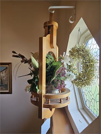 Wood Hanging Planter with Faux Floral