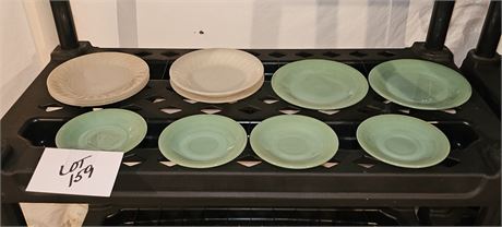 Mixed Fireking Jadite Saucers, & Fireking White Saucers & Bowl