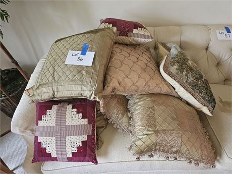 Mixed Throw Pillow Lot: Different Colors / Materials & Style