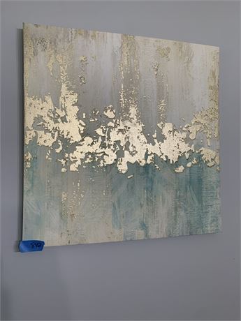 Decorative Teal/Aqua White & Gray Accent Abstract Wall Art