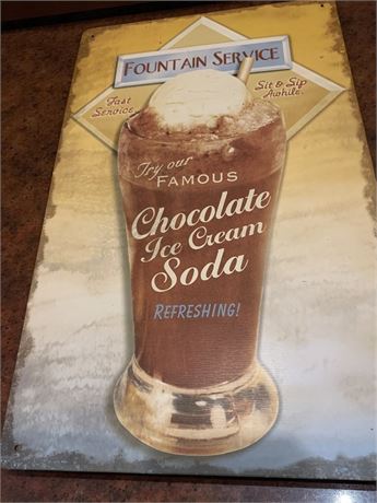 Fountain Service Try Our Famous Chocolate Ice Cream Soda Metal Sign