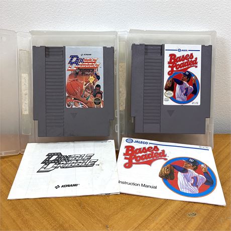 Bases Loaded and Double Dribble NES Original Nintendo Games