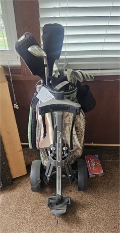 Knight Golf Club Set with Bag Boy M-300 Carrier, Golf Bag & More