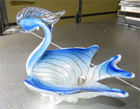 Hand Made Venetian Art Glass Swan Dish