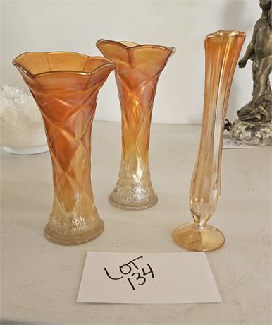 Dugan Marigold Carnival Lattice & Points Flower Vases & Single Rose Vase