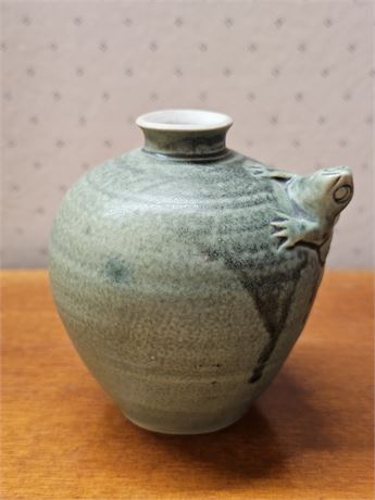 Sage Green Art Pottery Frog Vase