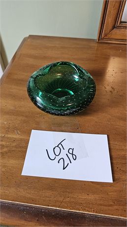 Murano Controlled Bubble Green Glass Ashtray