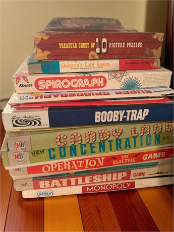 Vintage Game Lot - Spirograph, Booby Trap, Candy Land, Battleship & More