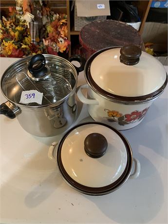 Vintage MCM Enamel Cooking Pots & Judge Vista Deep Frying Pot/Pan