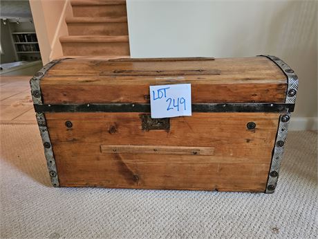 Small Wood Humpback Chest w/ Metal Trim