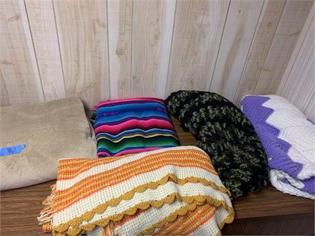 Vintage Hand Crocheted Afghans, Colorful Vintage Mexican Serape Blanket & More