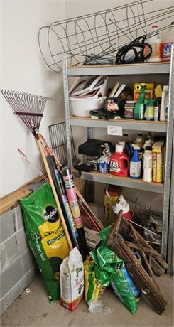 Large Garage Shelf Cleanout:Garden Chemicals/Landscape Fabric/Step Ladder & More