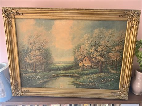 Framed Lihtograph Blossom Time By Artist N. Kagan In Gold Rose Decorated Frame