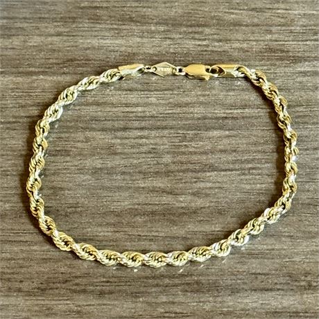 14k Gold 8" Rope Chain Bracelet - 3.57g