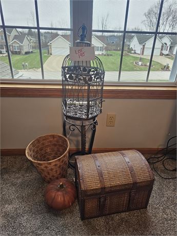Wicker Storage Chest, Metal Decorative Bird Cage With Stand