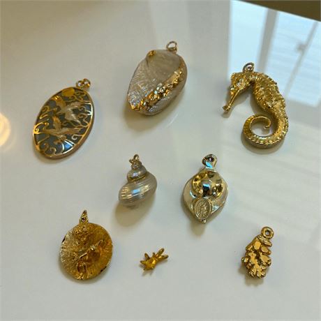 Gold/Black Onyx Bird In Flight Pendant, Gold-Gilded Abalone Shell Pendant