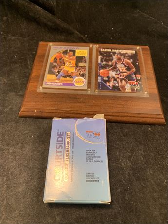 Basketball Card Flashback Set and Magic Johnson Basketball Cards on Plaque