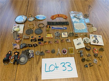 Religious and Patriotic Jewelry, Pins, Patches, Keychains Lot