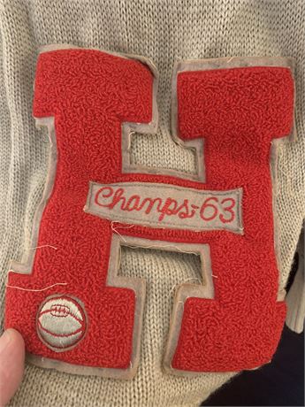 1963 Letter H Letterman Sweater Size 44 100% Virgin Wool Basketball Champs