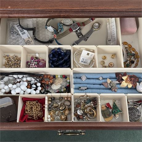 Mixed Costume Jewelry Collection - Earrings, Brooches, Watches, Rings, Etc.