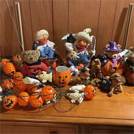 Halloween Decor w/ Fitz & Floyd Pieces and String Lights