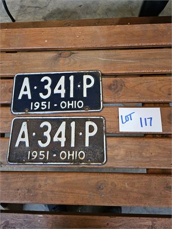 Vintage 1951 Ohio License Plate Set