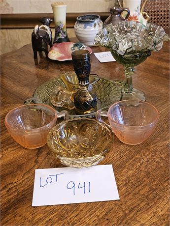 Mixed Depression Glass Lot: Cups/Bowls & More