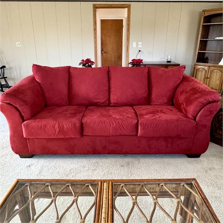 Ashley Furniture Red Sofa - Approx. 88"L x 30.5"T x 37"