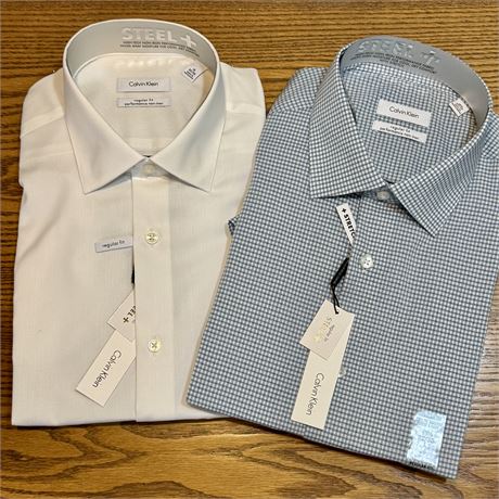 New Men's Calvin Klein Button Up Shirts - Size 16, 16 1/2, 32/33