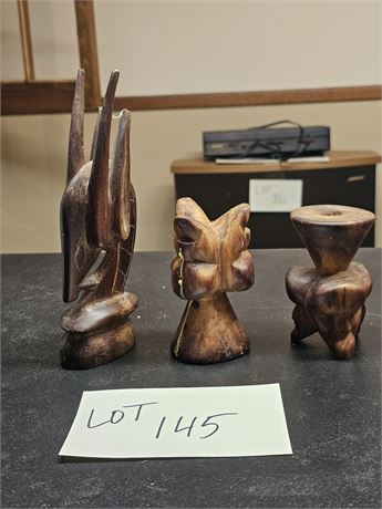 Wood Carved African Art Gazelle & Candle Holders