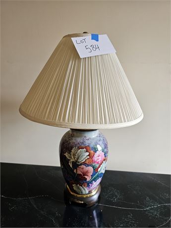 Glass Floral Print Table Lamp