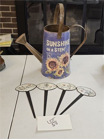 Sunshine Watering Can & Garden Plant Metal Sticks