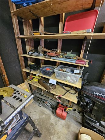 Garage Shelf Cleanout:Car Jack/Gas Can/Pipe Cutter/Scrapers & Much More