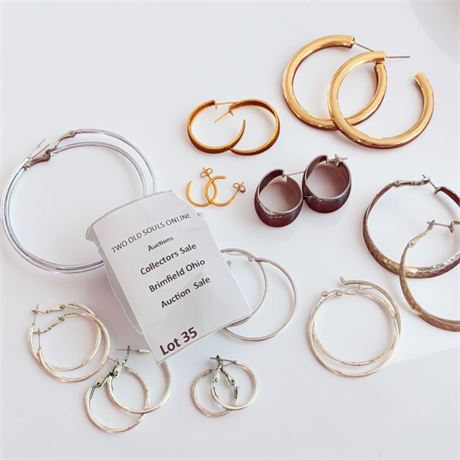 Silver/Gold Toned Pierced Hoop Earring Lot (Various Sizes, Textures & Styles)
