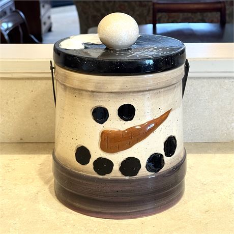 Country Snowman Ceramic Cookie Jar or Ice Bucket - Approx. 10"T