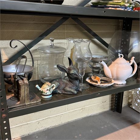 Shelf Cleanout - Silverplate, Bookends, Garden Deer, Crystal and More