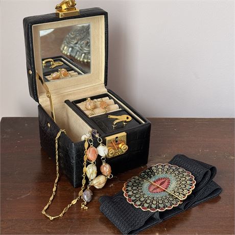 Small Jewelry Box  w/ Semi Precious Stone Jewelry Set & More