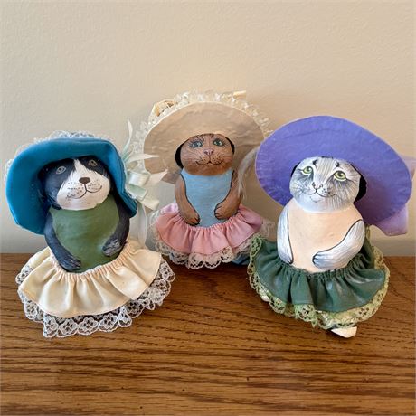 Adorable Paper Mache Style Cats in Hats Figurines