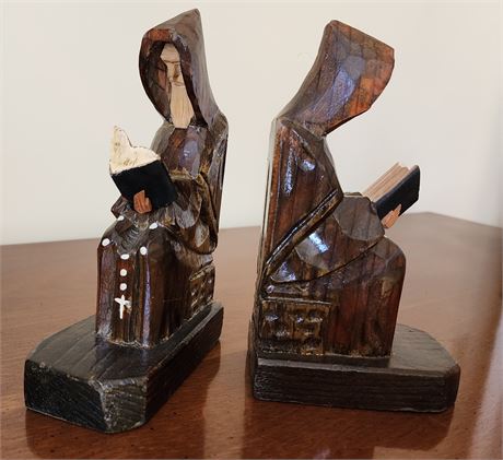 Handcarved Hooded Priest Bookends