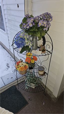 Metal Folding Shelf With Faux Flowers, Candles & More