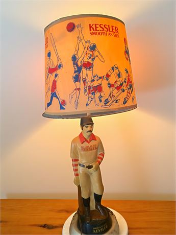 Kessler Chalkware Whiskey Advertising Lamp W/Old Timey Baseball Player Figurine