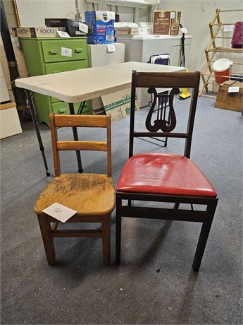 Wood School Desk Chair & Vintage Wood Harp Chair