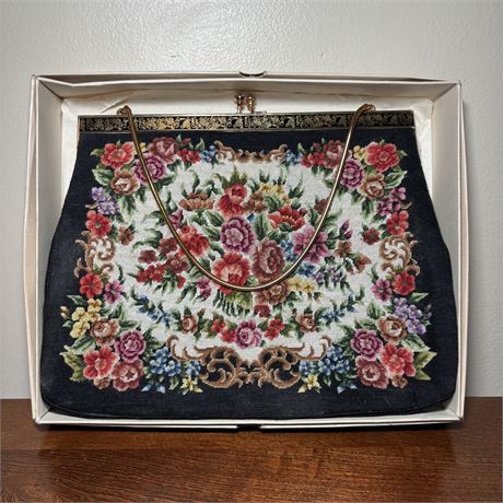 Mid Century Needlepoint Handbag with Original Box