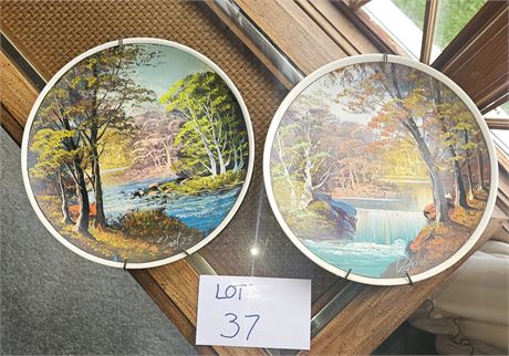 1970's Hand Painted On Plates Landscape Art