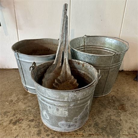 Old Galvanized Metal Pails/Buckets (3)